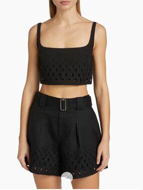 A.L.C.  Sky Eyelet Linen Crop Top Black Size 12 L XL Summer fun! Beach tank